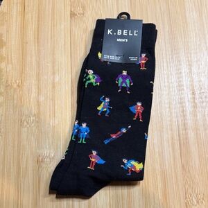 K. Bell Men's Black Superhero Casual Socks